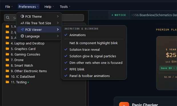The PCB Viewer submenu