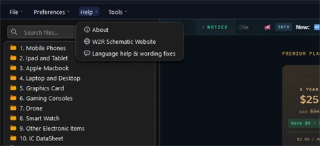 The Help menu